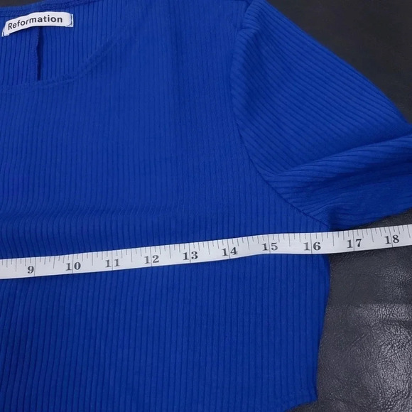 Reformation Dress Kensy Cutout Blue Stretch Knit Mini Size XL NWT - Picture 8 of 15